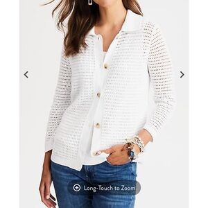 J. Jill Ivory Open-Knit Button Cardigan